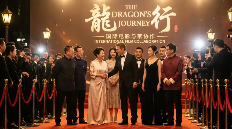 小蓝视频国际电影首映红毯活动，中外影星盛装出席合影留念